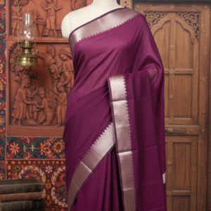 Mangalgiri Handloom Saree – Purple with Silver Border