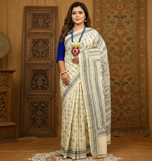 Tussar Silk Kantha Folk Art Saree