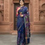 Blue Bangalore Silk Saree with Modern Designed Multicolour Kantha Hand Stitch